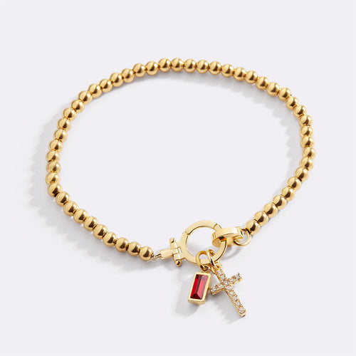 Baguette Birthstone Cross Bracelet — detail