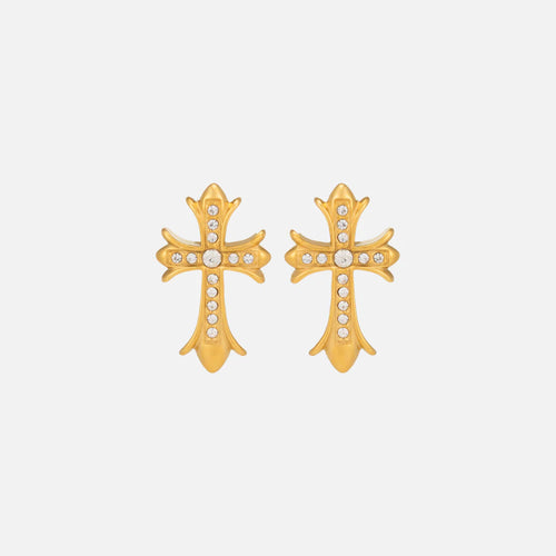 Gothic Cross Earrings — studio shot on light grey