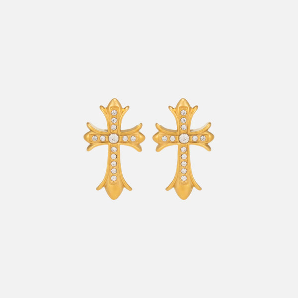 Gothic Cross Earrings — studio shot on light grey