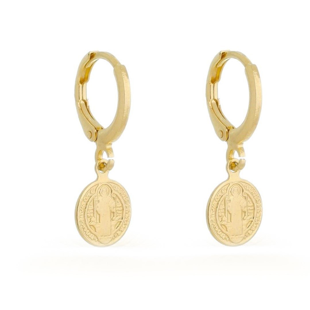 Saint Benedict Medal Huggies — detail