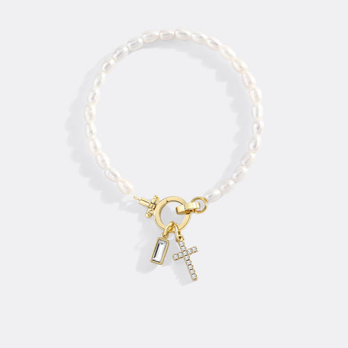 Pearl Baguette Birthstone Bracelet — detail