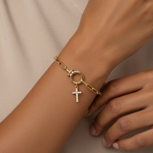 Pavé Cross Bracelet — worn
