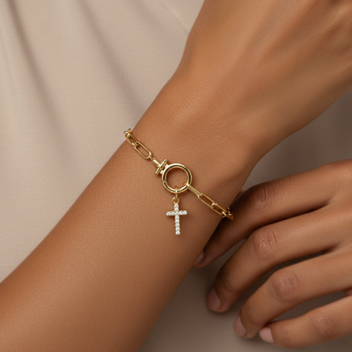 Pavé Cross Bracelet — worn