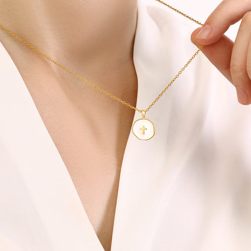 Enamel Cross Necklace — worn