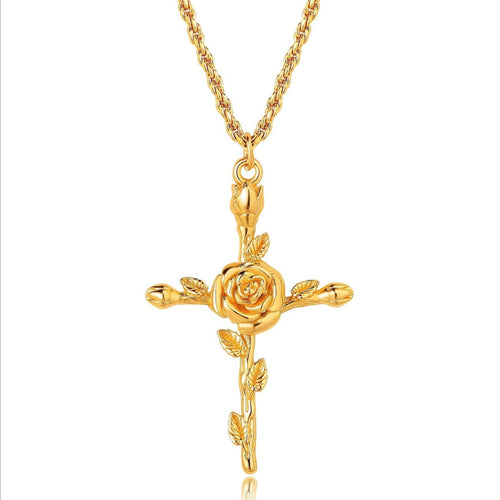 Birth Flower Cross Necklace — detail