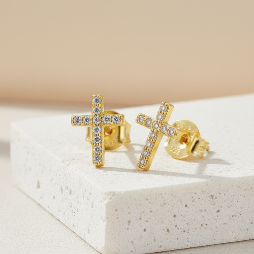 Tiny Cross Studs — worn