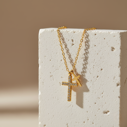Twin Cross Necklace — worn
