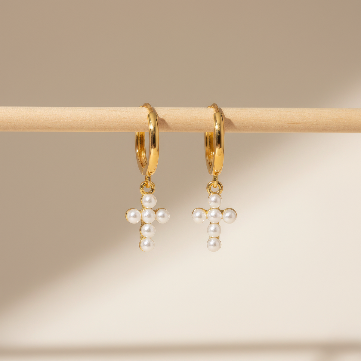 Pearl Cross Hoops — detail
