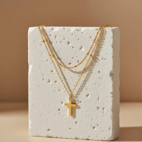 Layered Cross Necklace — worn