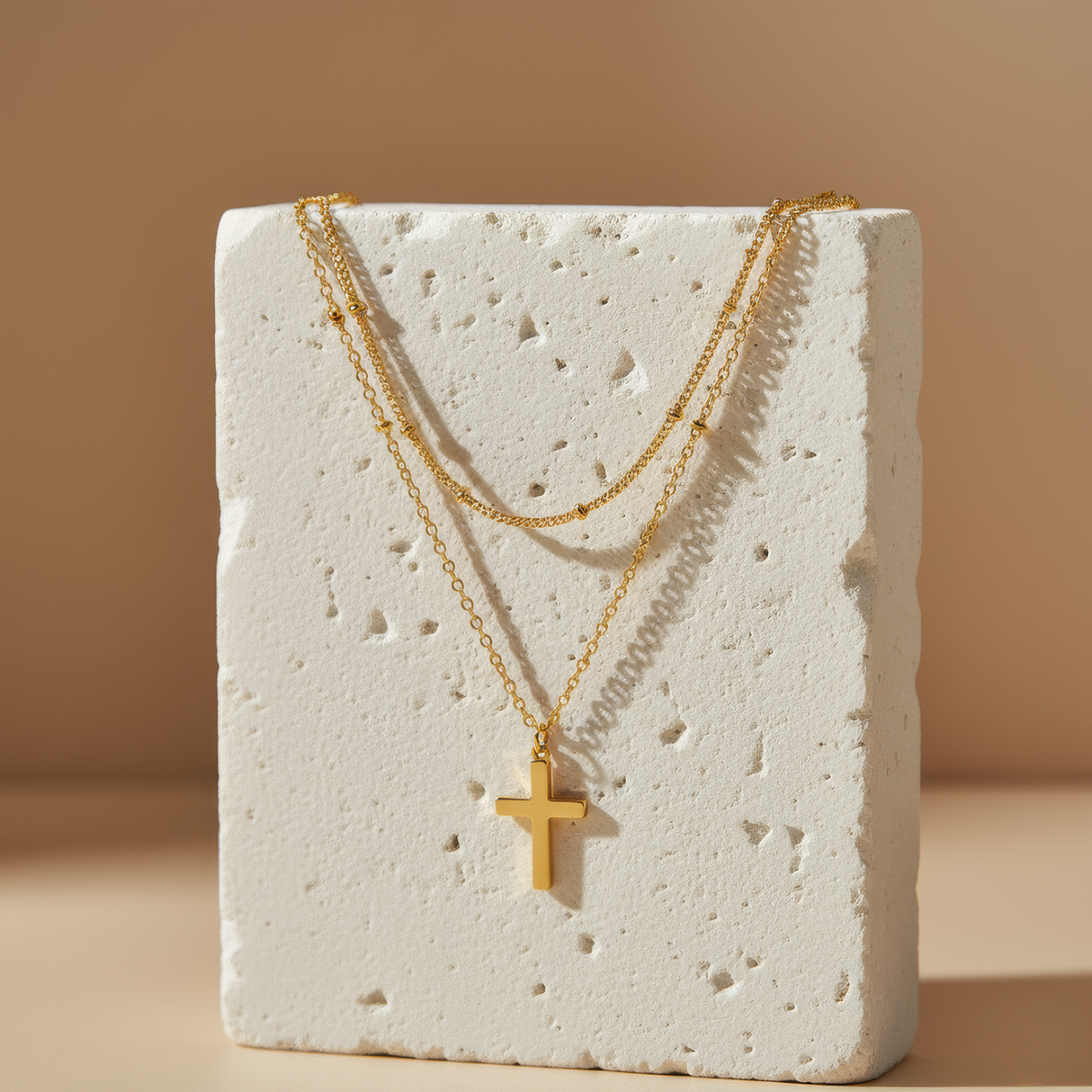 Layered Cross Necklace — worn