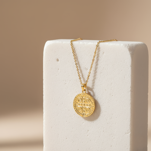Saint Benedict Coin Necklace — worn
