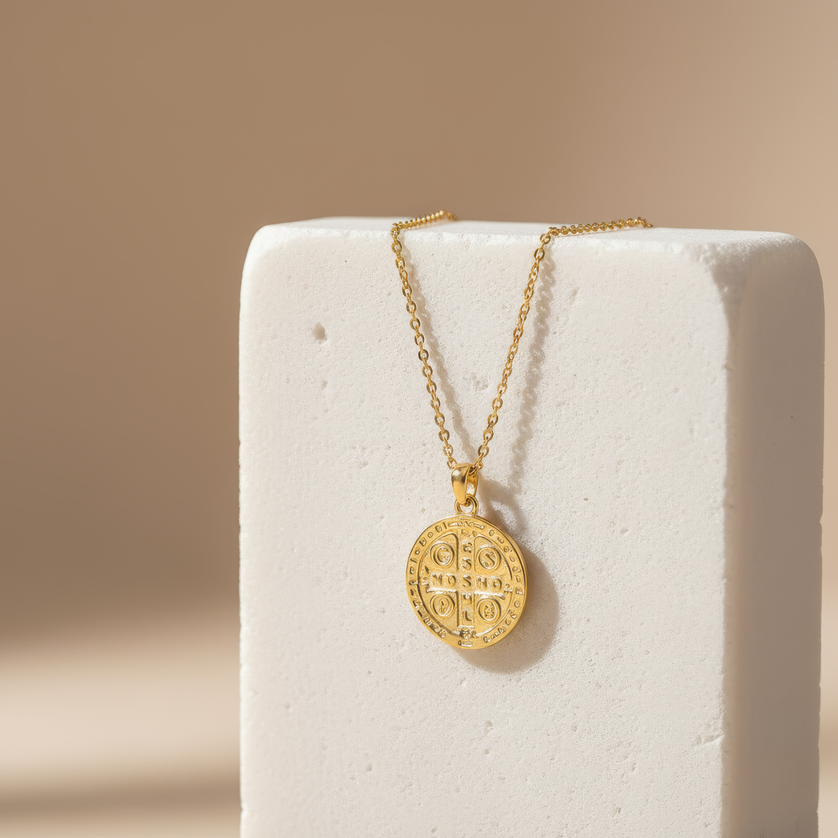 Saint Benedict Coin Necklace — worn