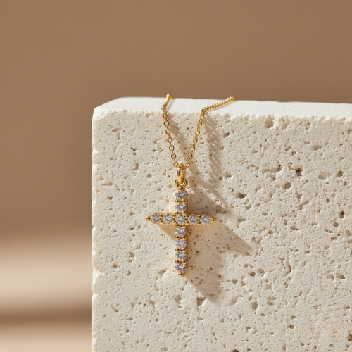 Crystal Cross Necklace — worn
