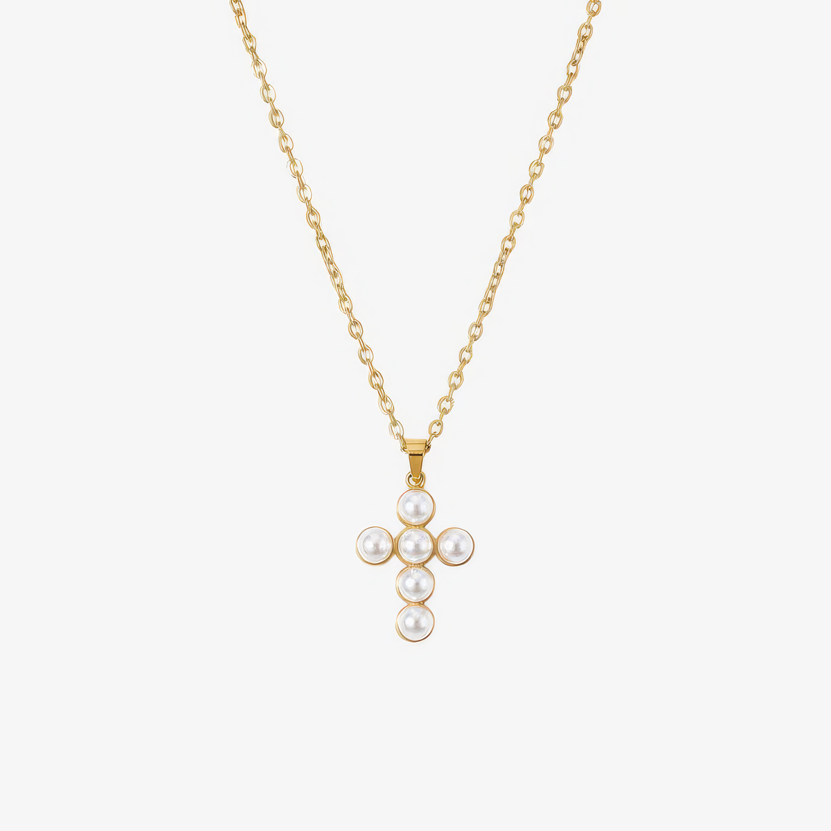 Pearl Cluster Cross Necklace — detail