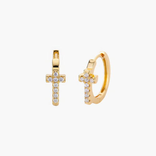 Crystal Cross Hoops — detail