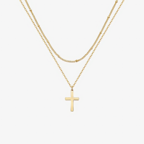 Layered Cross Necklace — detail
