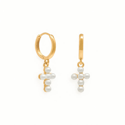 Pearl Cross Hoops — detail