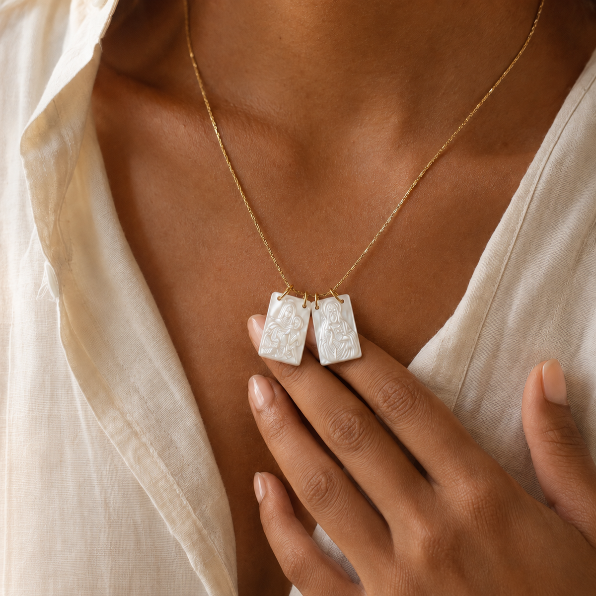 Jesus and Mary Scapular Necklace — worn