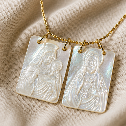 Mother of Pearl Scapular Necklace — detail
