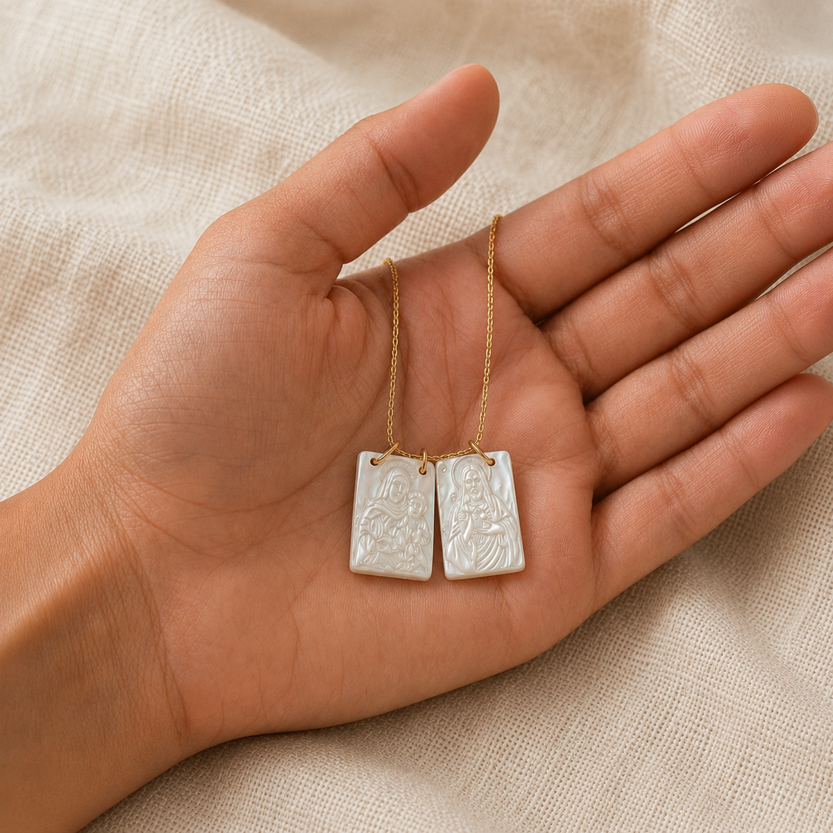 Jesus and Mary Scapular Necklace — worn