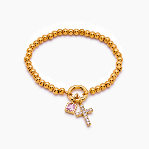 Bold Beaded Birthstone Cross Bracelet — detail