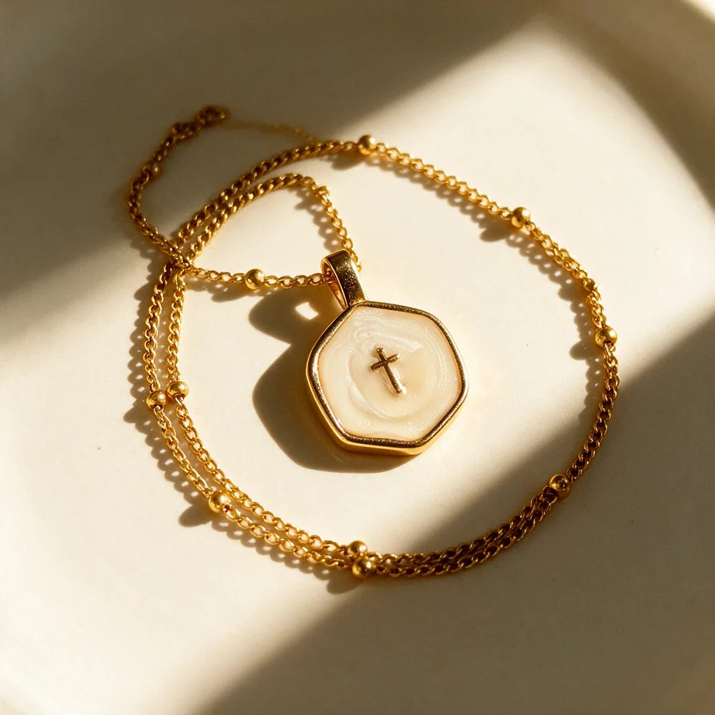 Sacred Flame Cross Necklace — detail