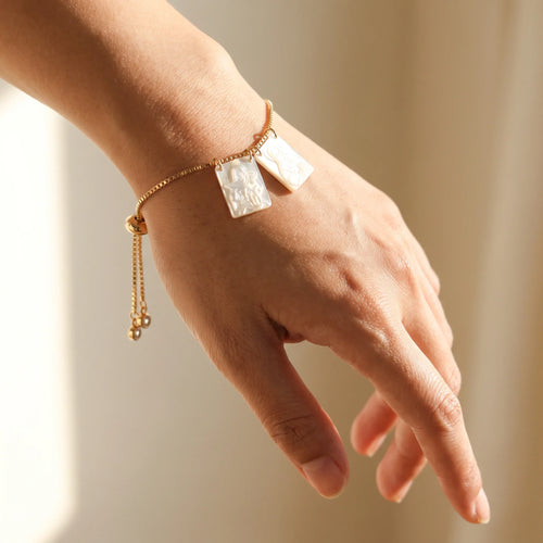 Mother of Pearl Scapular Bracelet — worn