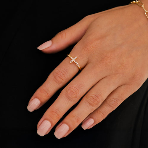 Pavé Cross Ring — worn